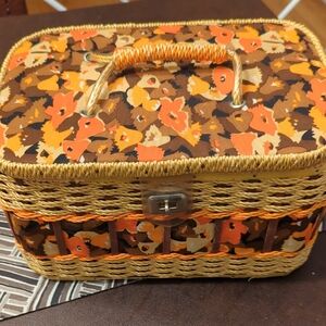 Vintage Sears Woven sewing Basket with Floral Pattern